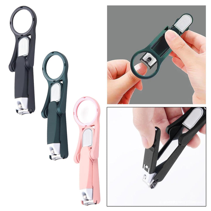 Stainless steel nail clippers with magnifying glass