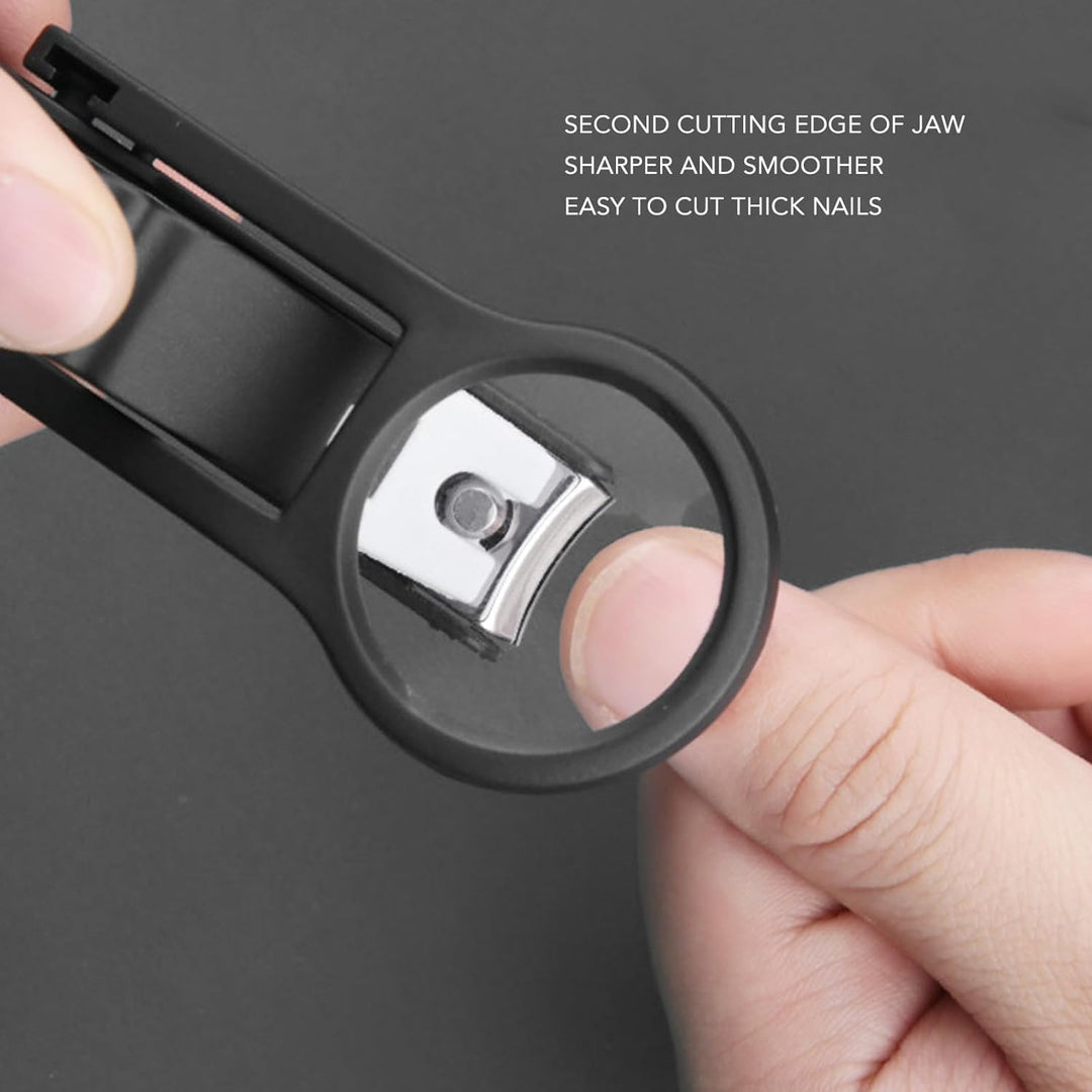 Stainless steel nail clippers with magnifying glass